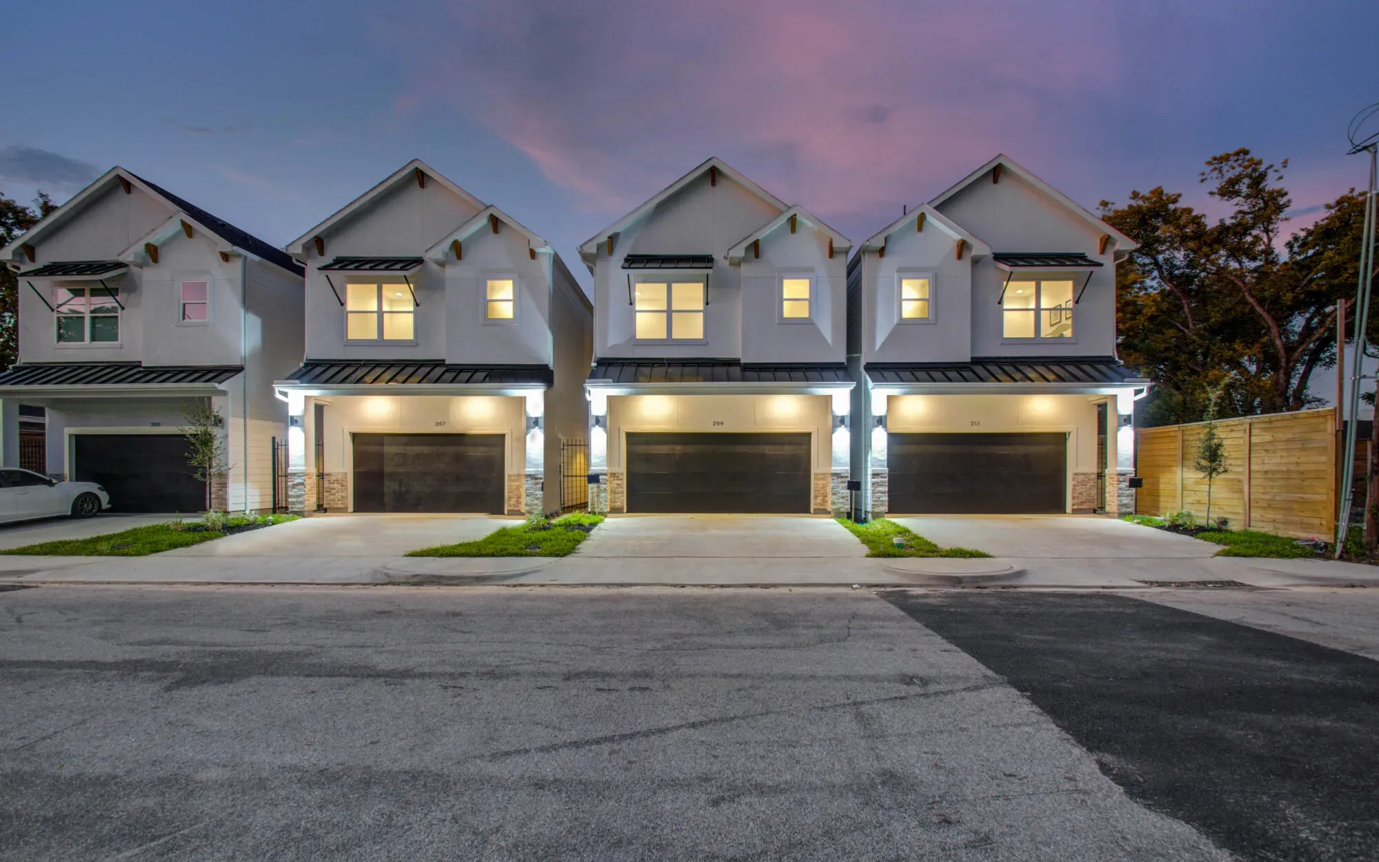 Villas on 33rd Street townhomes at twilight